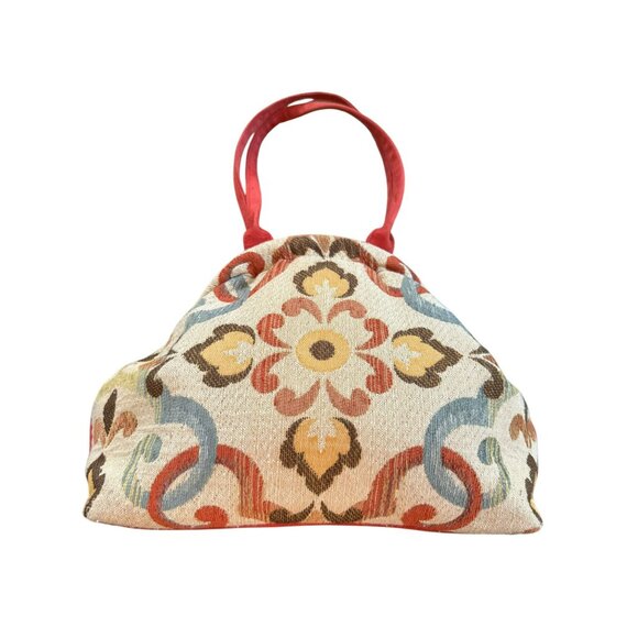 Atenti Hinged Closure Tapestry Betty Handbag With Floral Pattern & Red Accents - Picture 1 of 9